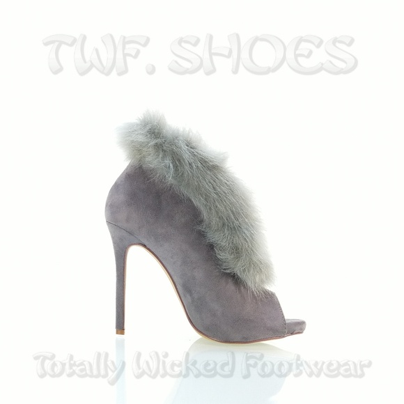 Fur Trim Split Cut Front Peep Toe Ankle Bootie - Picture 9 of 16